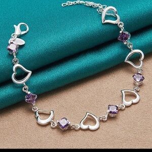 NEW 925 Sterling Silver  Heart Purple Bracelet